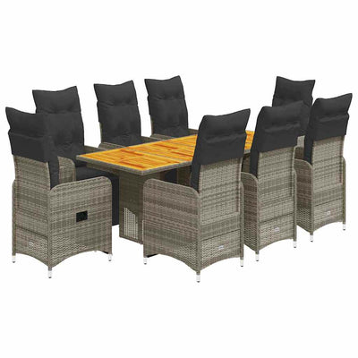 9 Piece Garden Bistro Set with Cushions Grey Poly Rattan