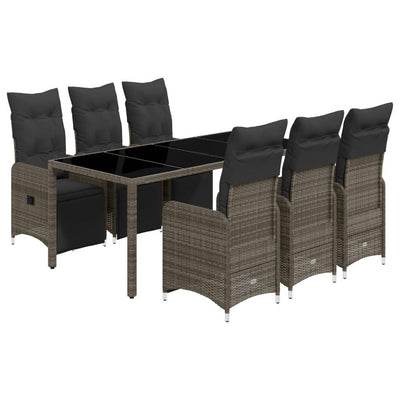 7 Piece Garden Bistro Set with Cushions Grey Poly Rattan