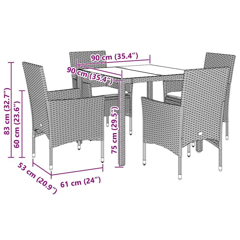 5 Piece Garden Dining Set with Cushions Light Grey Poly Rattan and Glass