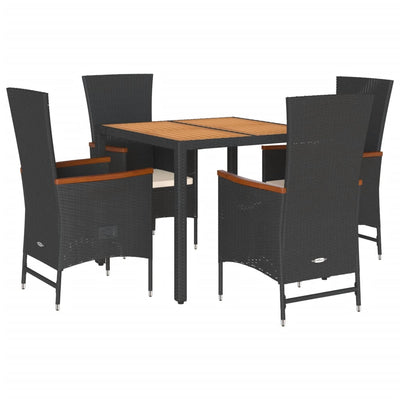 5 Piece Garden Dining Set with Cushions Black Poly Rattan