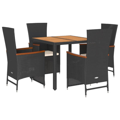 5 Piece Garden Dining Set with Cushions Black Poly Rattan