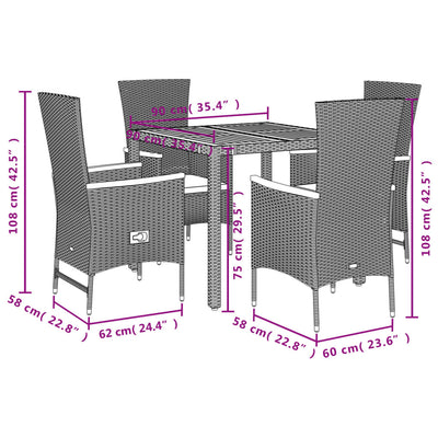 5 Piece Garden Dining Set with Cushions Black Poly Rattan