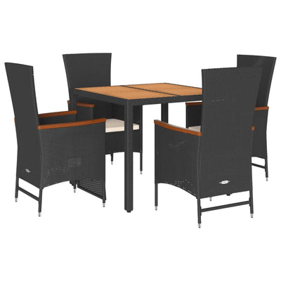 5 Piece Garden Dining Set with Cushions Black Poly Rattan