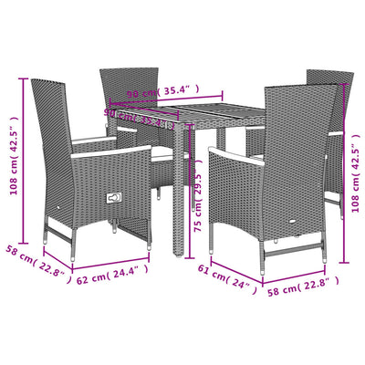 5 Piece Garden Dining Set with Cushions Black Poly Rattan