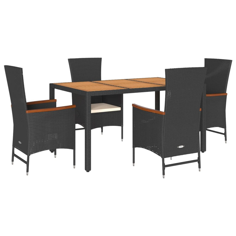 5 Piece Garden Dining Set with Cushions Black Poly Rattan