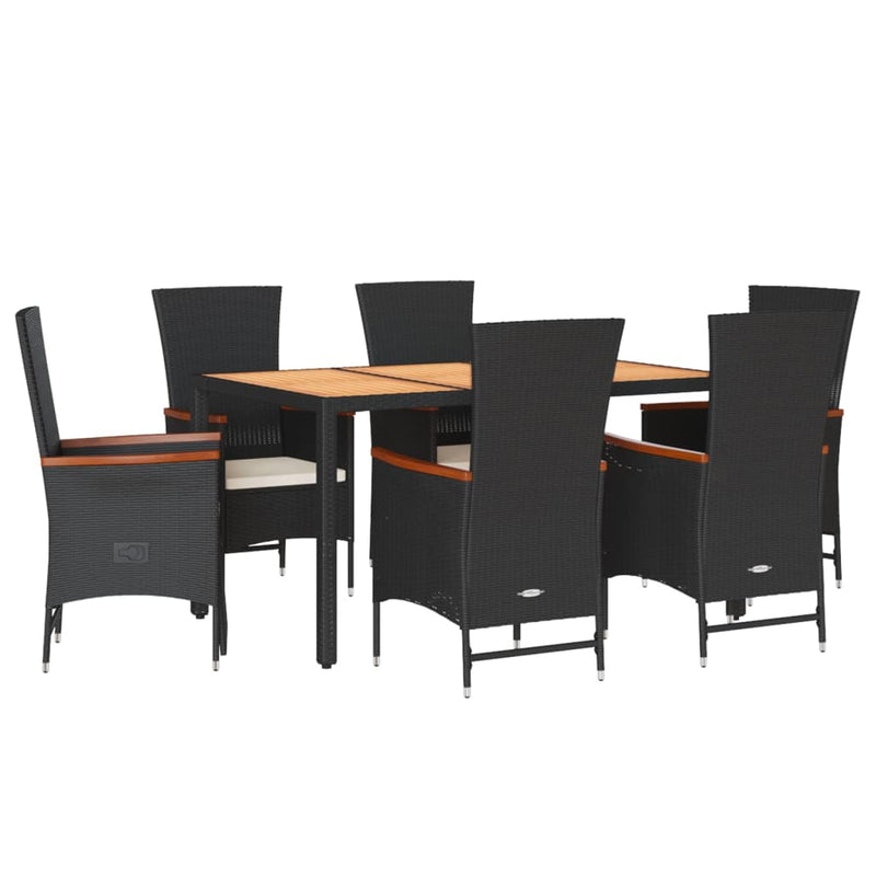 7 Piece Garden Dining Set with Cushions Black Poly Rattan