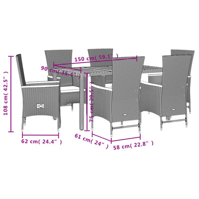 7 Piece Garden Dining Set with Cushions Black Poly Rattan