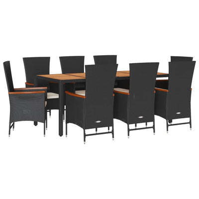 9 Piece Garden Dining Set with Cushions Black Poly Rattan