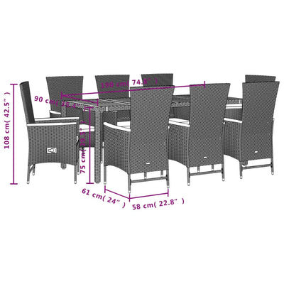 9 Piece Garden Dining Set with Cushions Black Poly Rattan