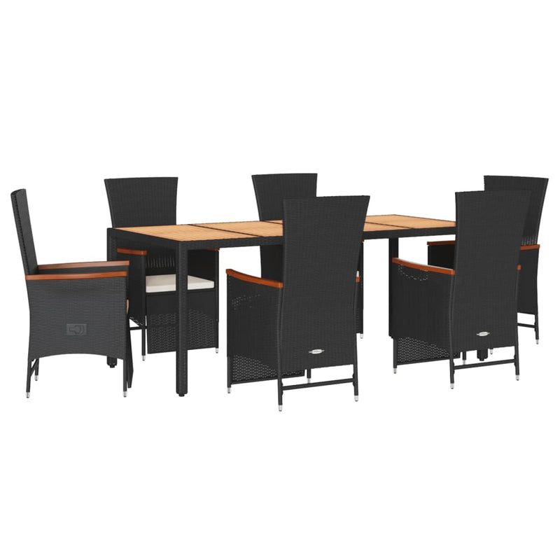 7 Piece Garden Dining Set with Cushions Black Poly Rattan