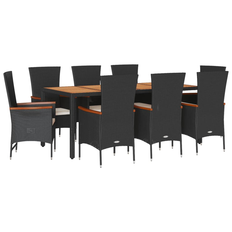 9 Piece Garden Dining Set with Cushions Black Poly Rattan