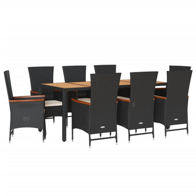 9 Piece Garden Dining Set with Cushions Black Poly Rattan