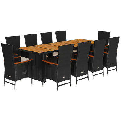 11 Piece Garden Dining Set with Cushions Black Poly Rattan