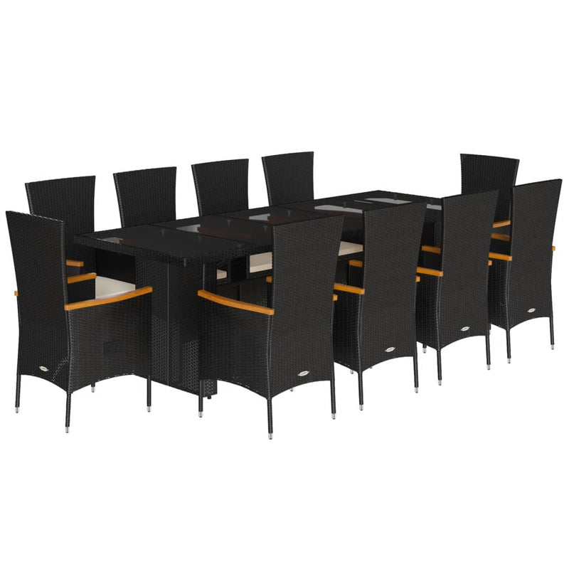 11 Piece Garden Dining Set with Cushions Black Poly Rattan