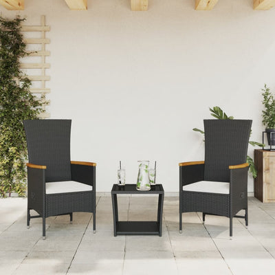 3 Piece Garden Dining Set with Cushions Black Poly Rattan