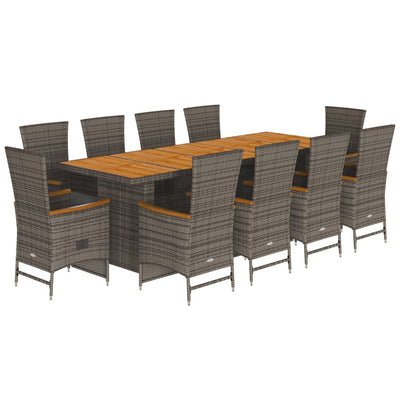 11 Piece Garden Dining Set with Cushions Grey Poly Rattan