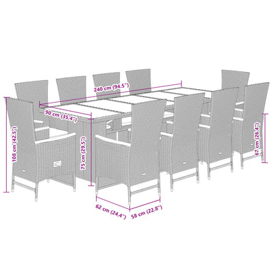 11 Piece Garden Dining Set with Cushions Grey Poly Rattan