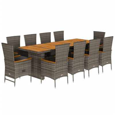 11 Piece Garden Dining Set with Cushions Grey Poly Rattan