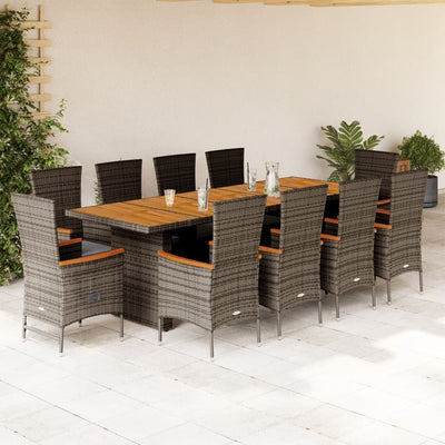 11 Piece Garden Dining Set with Cushions Grey Poly Rattan