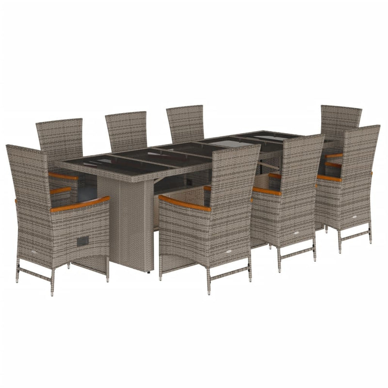 9 Piece Garden Dining Set with Cushions Grey Poly Rattan