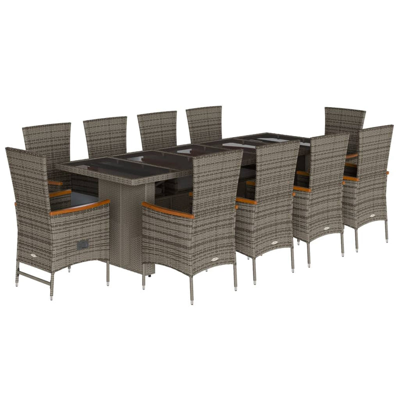 11 Piece Garden Dining Set with Cushions Grey Poly Rattan