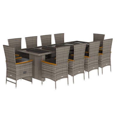 11 Piece Garden Dining Set with Cushions Grey Poly Rattan