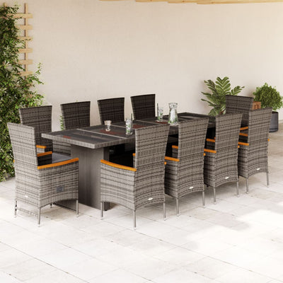 11 Piece Garden Dining Set with Cushions Grey Poly Rattan