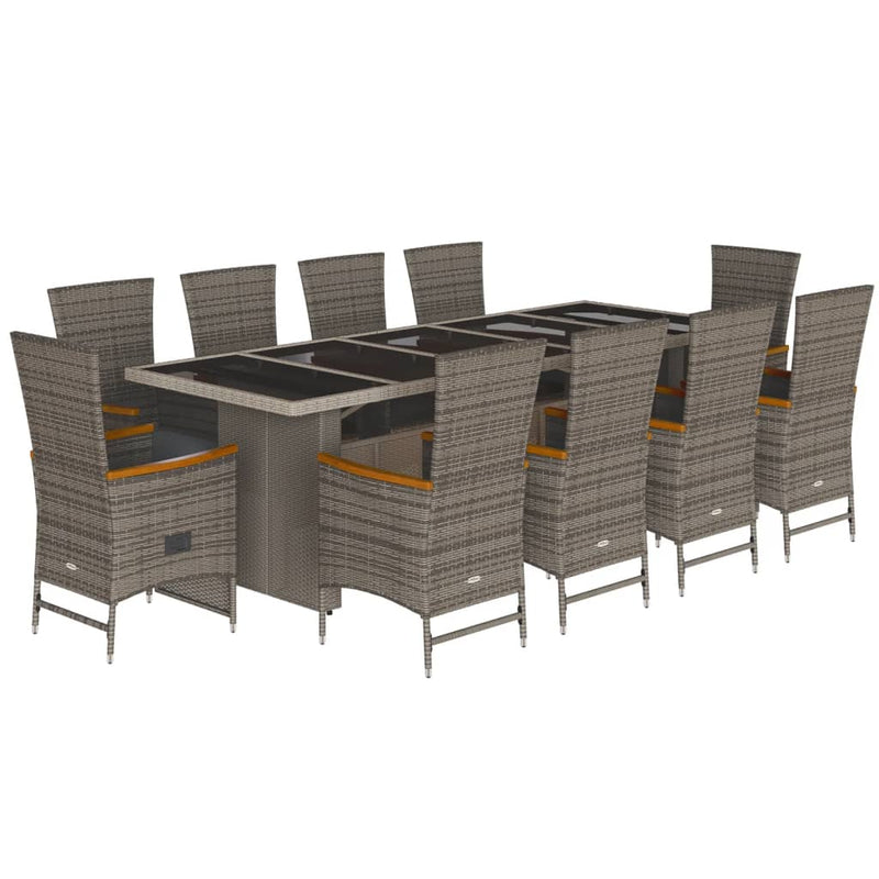 11 Piece Garden Dining Set with Cushions Grey Poly Rattan