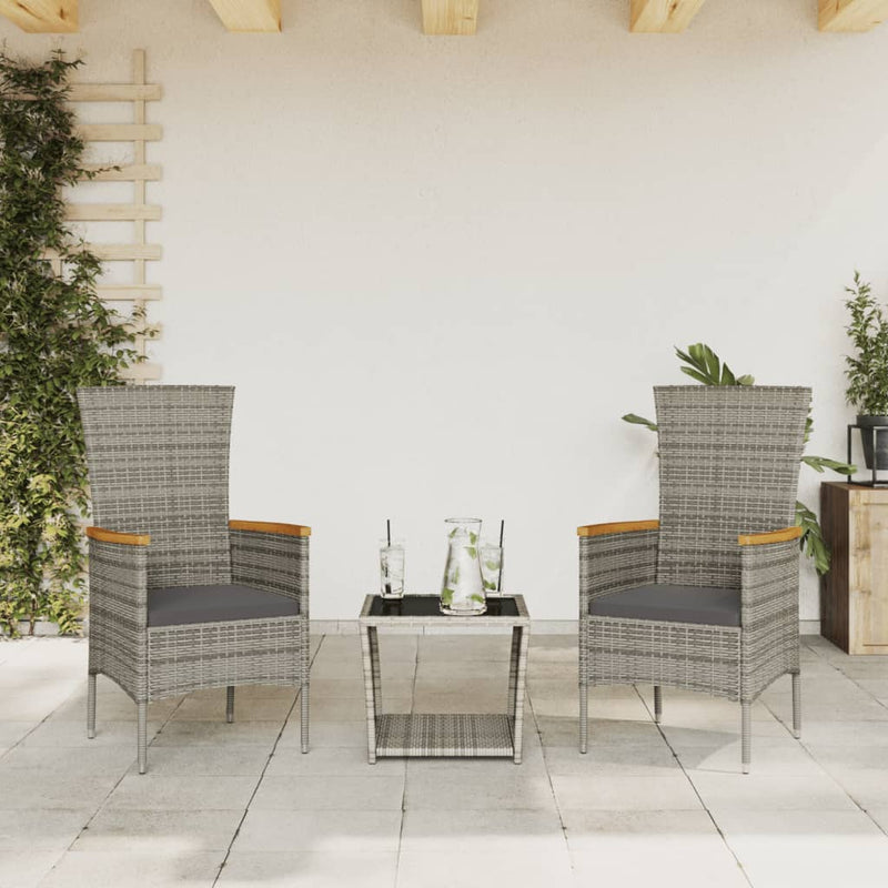 3 Piece Garden Dining Set with Cushions Grey Poly Rattan