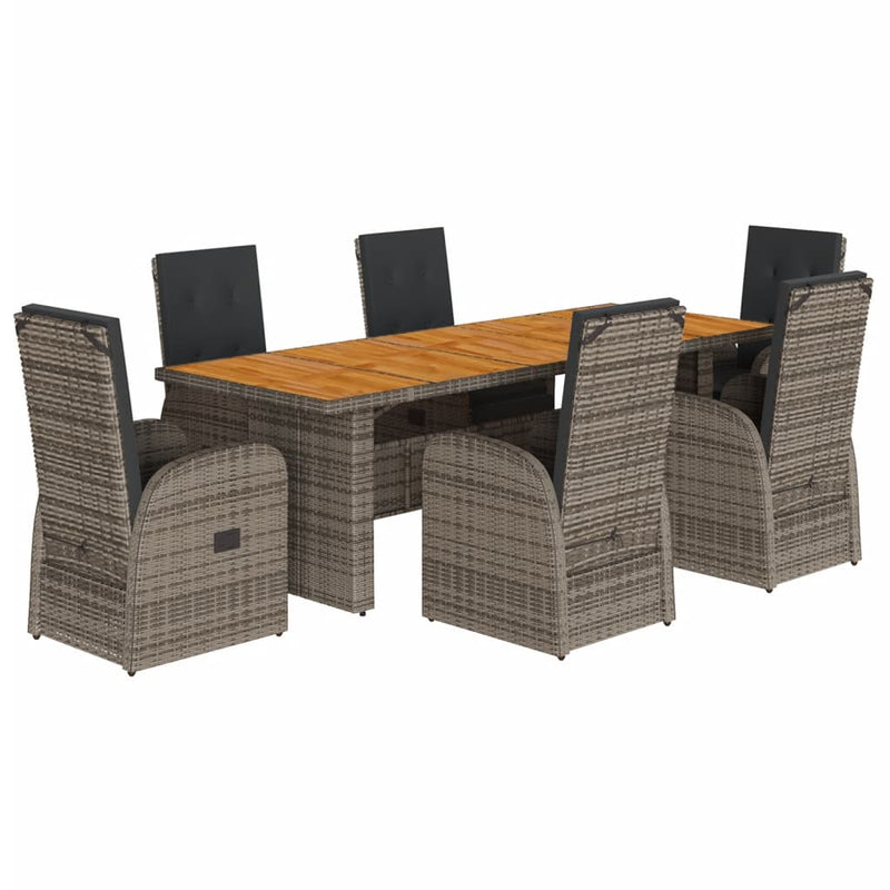 7 Piece Garden Dining Set with Cushions Grey Poly Rattan