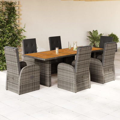 7 Piece Garden Dining Set with Cushions Grey Poly Rattan