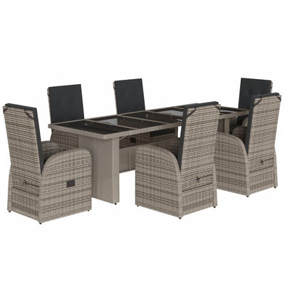 7 Piece Garden Dining Set with Cushions Grey Poly Rattan