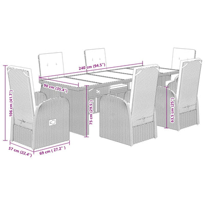 7 Piece Garden Dining Set with Cushions Grey Poly Rattan