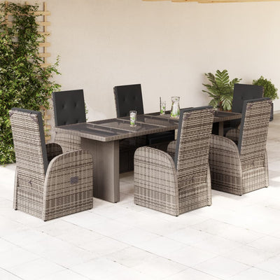 7 Piece Garden Dining Set with Cushions Grey Poly Rattan