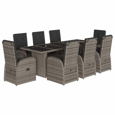 9 Piece Garden Dining Set with Cushions Grey Poly Rattan