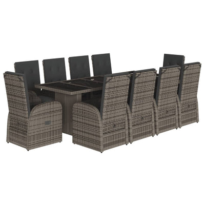 11 Piece Garden Dining Set with Cushions Grey Poly Rattan