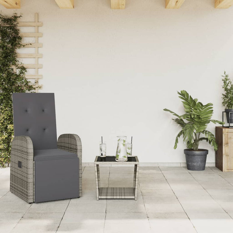 2 Piece Garden Dining Set with Cushions Grey Poly Rattan