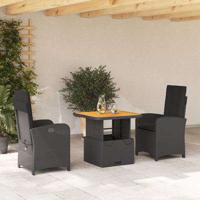 3 Piece Garden Dining Set with Cushions Black Poly Rattan