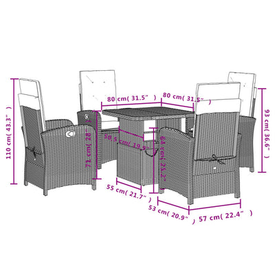 5 Piece Garden Dining Set with Cushions Black Poly Rattan