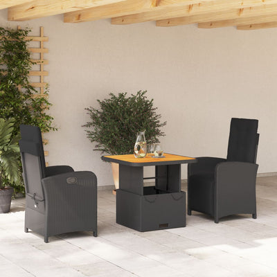 3 Piece Garden Dining Set with Cushions Black Poly Rattan