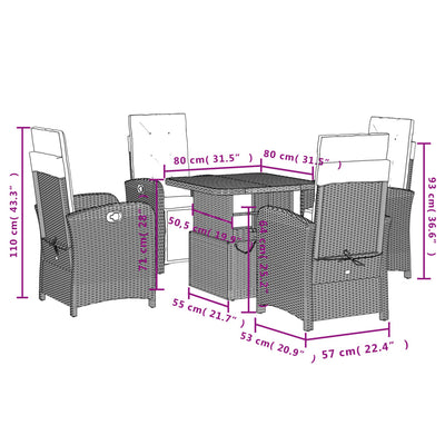 5 Piece Garden Dining Set with Cushions Black Poly Rattan