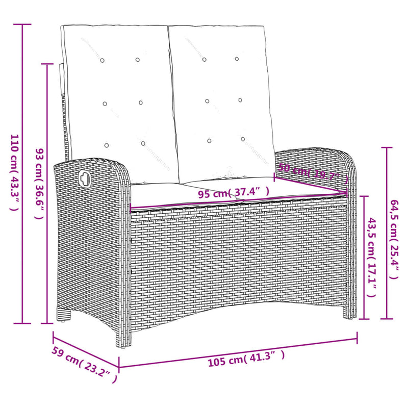 2 Piece Garden Dining Set with Cushions Black Poly Rattan