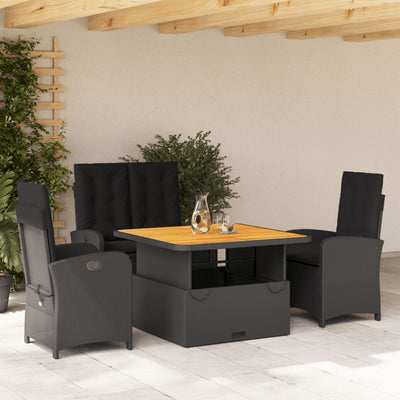 4 Piece Garden Dining Set with Cushions Black Poly Rattan