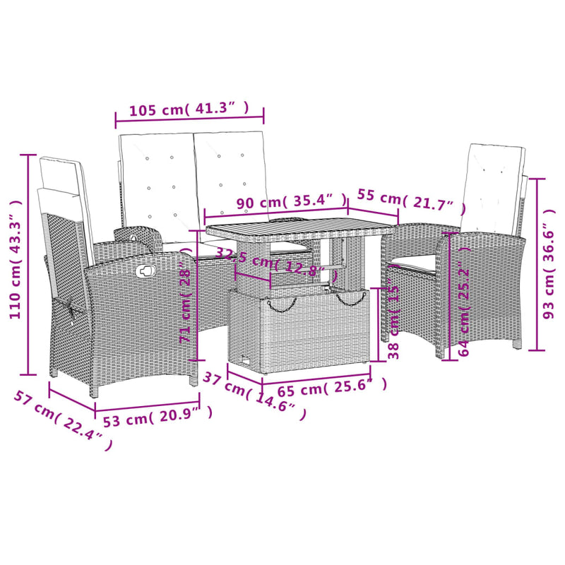 4 Piece Garden Dining Set with Cushions Black Poly Rattan