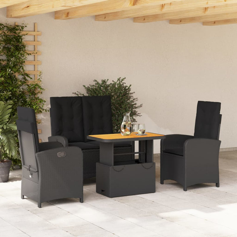 4 Piece Garden Dining Set with Cushions Black Poly Rattan