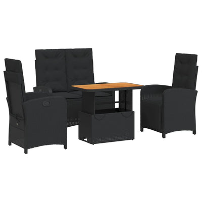 4 Piece Garden Dining Set with Cushions Black Poly Rattan