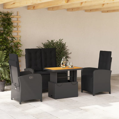 4 Piece Garden Dining Set with Cushions Black Poly Rattan