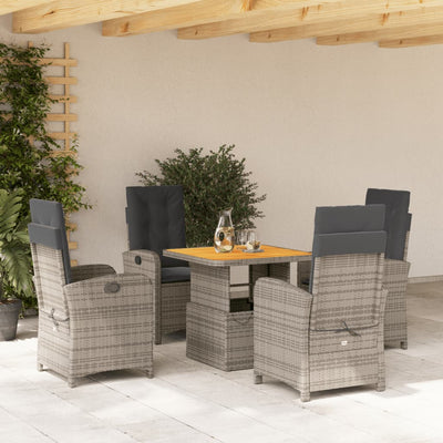 5 Piece Garden Dining Set with Cushions Grey Poly Rattan