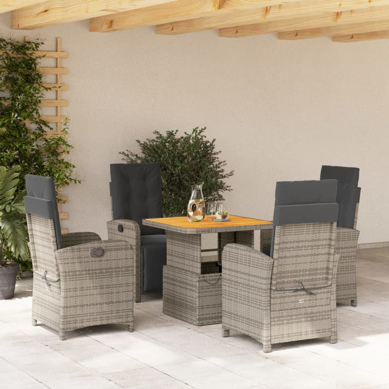 5 Piece Garden Dining Set with Cushions Grey Poly Rattan