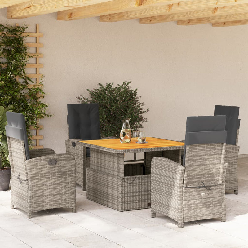 5 Piece Garden Dining Set with Cushions Grey Poly Rattan